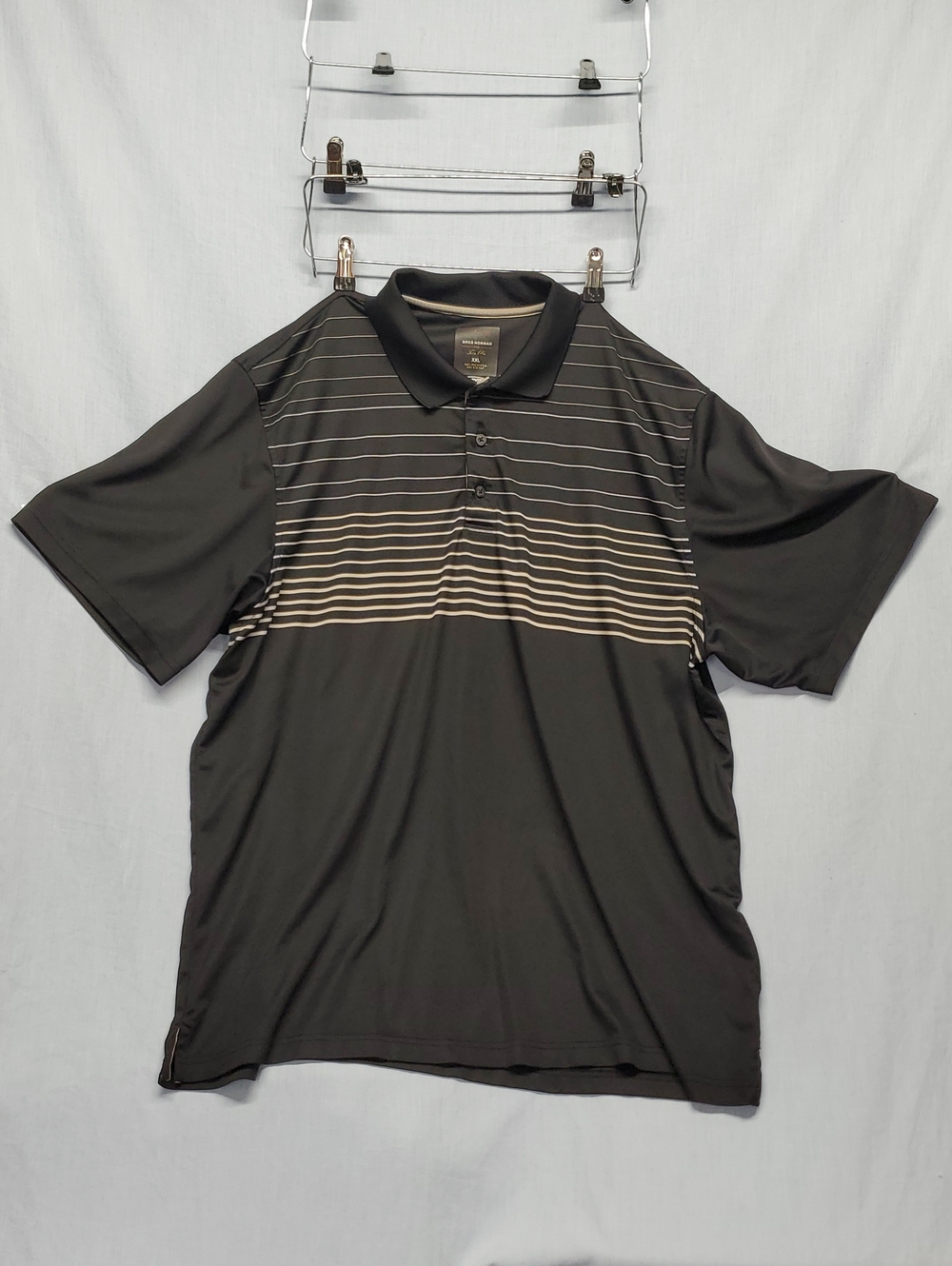Greg Norman Collection Black Polo with Gray Stripes and Gradient Band #427